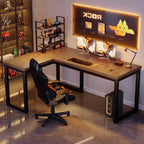 66-Inch L-Shaped Corner Computer Desk with Extra-Thick Desktop and Heavy-Duty Metal Frame, Rustic Brown