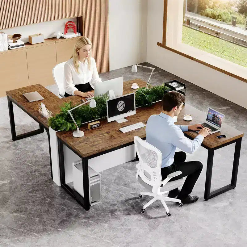 66-Inch L-Shaped Corner Computer Desk with Extra-Thick Desktop and Heavy-Duty Metal Frame, Rustic Brown