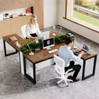 66-Inch L-Shaped Corner Computer Desk with Extra-Thick Desktop and Heavy-Duty Metal Frame, Rustic Brown
