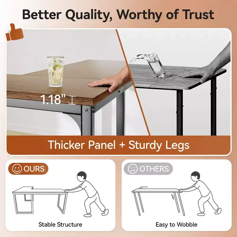 66-Inch L-Shaped Corner Computer Desk with Extra-Thick Desktop and Heavy-Duty Metal Frame, Rustic Brown