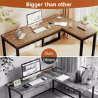 66-Inch L-Shaped Corner Computer Desk with Extra-Thick Desktop and Heavy-Duty Metal Frame, Rustic Brown