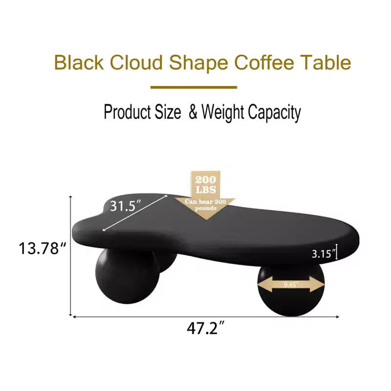 Cloud-Shape Coffee Table with Ball Legs, Black