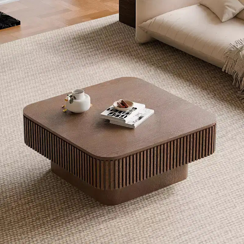 Square Coffee Table with Storage, Modern Wood Center Table for Living Room