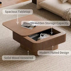 Square Coffee Table with Storage, Modern Wood Center Table for Living Room