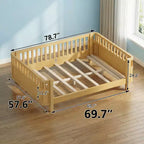 Full Size Wood Platform Bed for Kids with Safety Rails