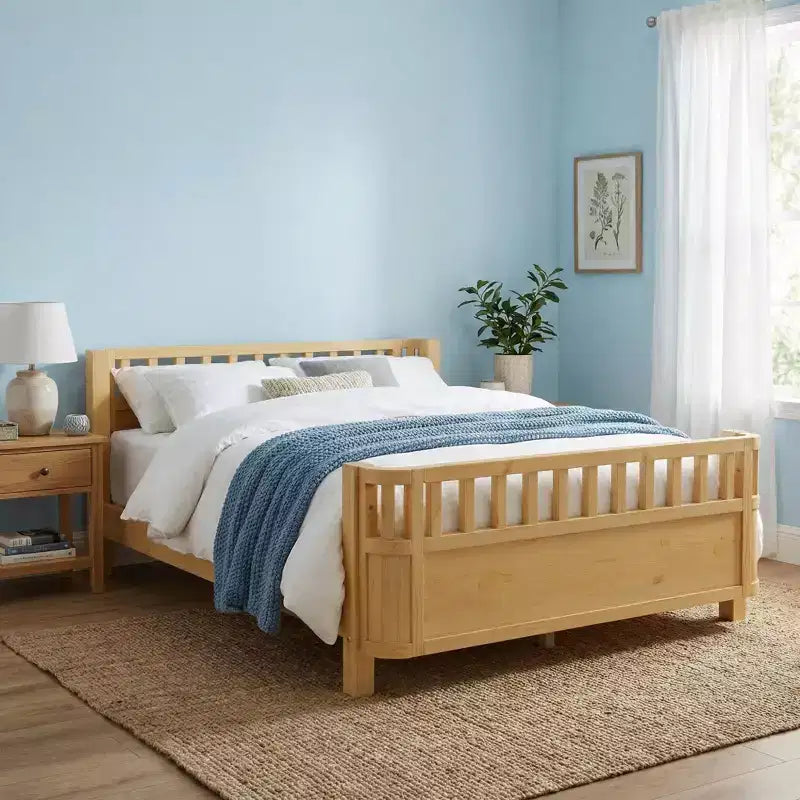 Full Size Wood Platform Bed for Kids with Safety Rails