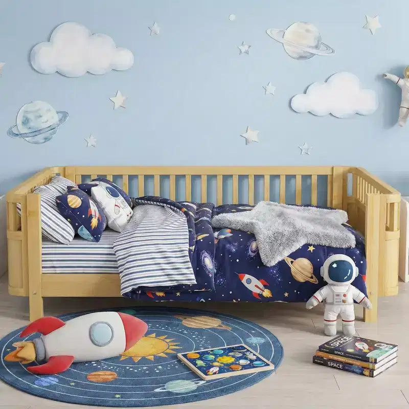 Full Size Wood Platform Bed for Kids with Safety Rails
