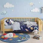 Full Size Wood Platform Bed for Kids with Safety Rails