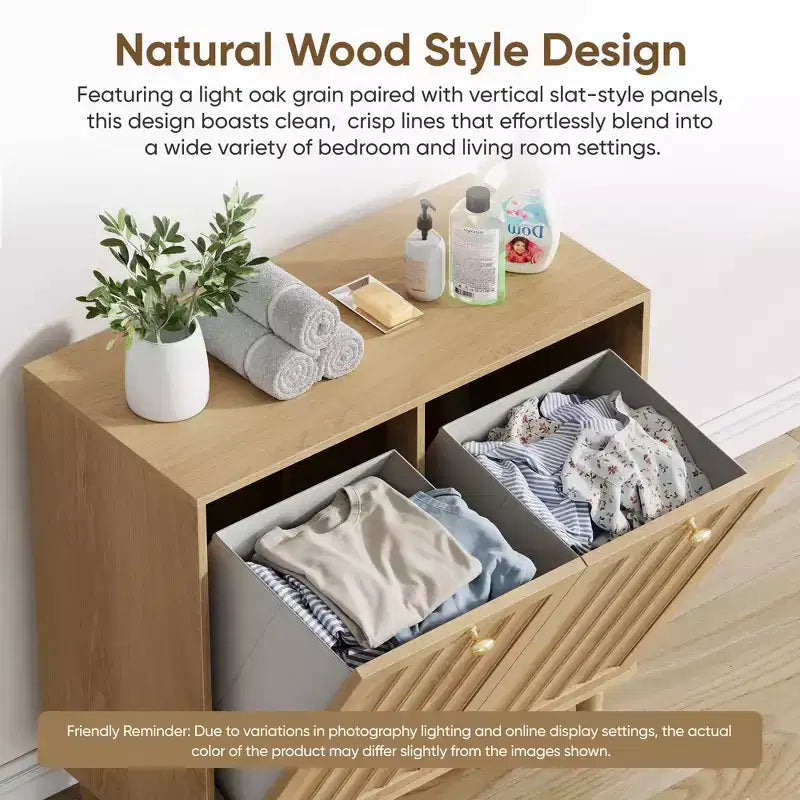 Wooden Laundry Hamper Cabinet with 2 Removable Baskets
