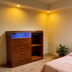 Modern LED Dresser with Open Wardrobe and 4 Drawers