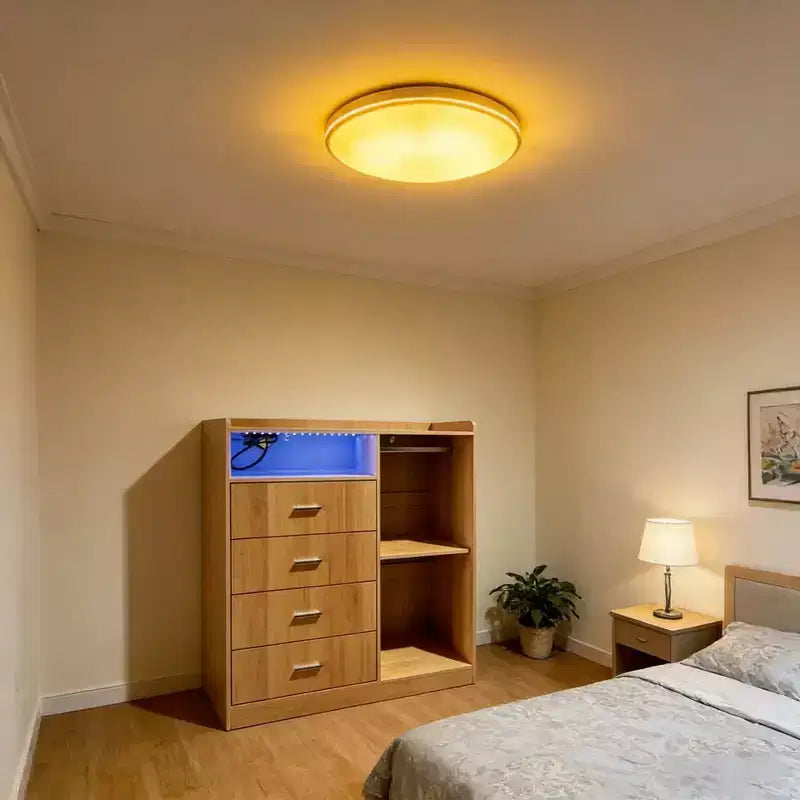 Modern LED Dresser with Open Wardrobe and 4 Drawers