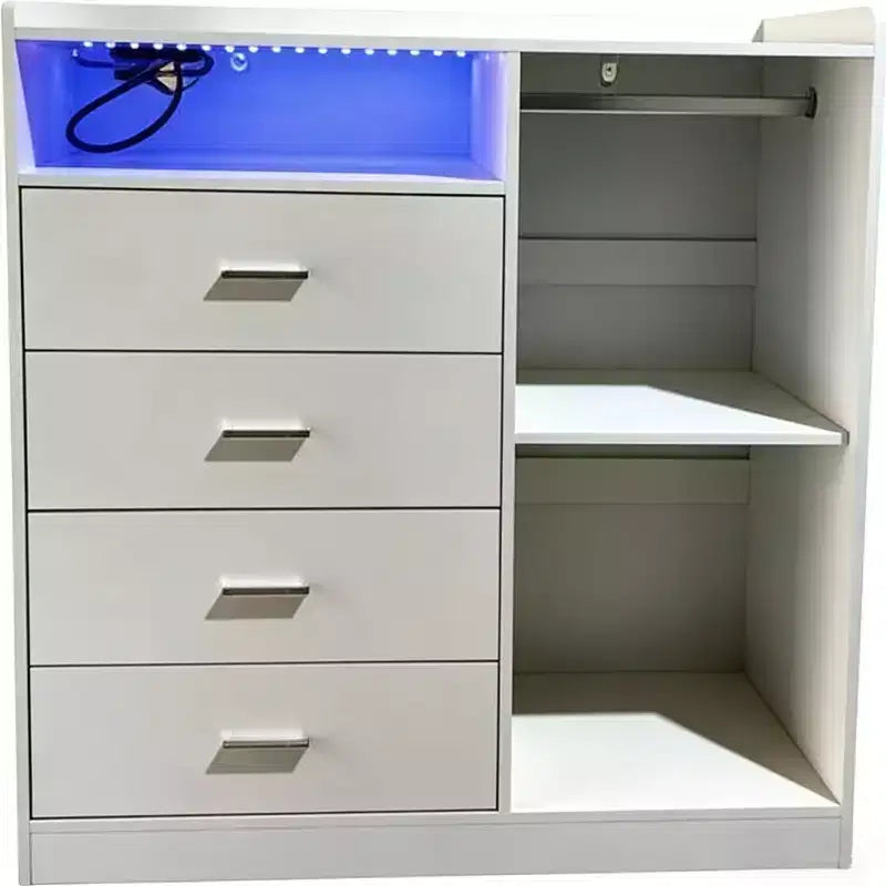 Modern LED Dresser with Open Wardrobe and 4 Drawers
