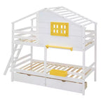 Twin over Twin House Bunk Bed with 2 Drawers, Storage Shelves and Window
