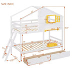 Twin over Twin House Bunk Bed with 2 Drawers, Storage Shelves and Window