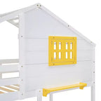 Twin over Twin House Bunk Bed with 2 Drawers, Storage Shelves and Window