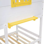 Twin over Twin House Bunk Bed with 2 Drawers, Storage Shelves and Window