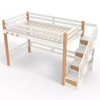 Modern Loft Bed with Storage Shelves, Clothes Hook and Underbed Space