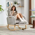 Upholstered Nursery Rocking Chair with High Backrest and Side Pockets