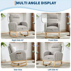 Upholstered Nursery Rocking Chair with High Backrest and Side Pockets