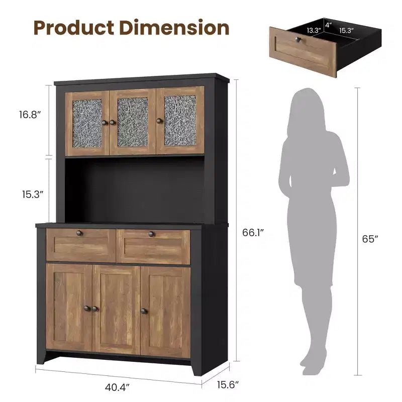 Tall Pantry Cabinet with Charging Station, Countertop, Drawers and Adjustable Shelves