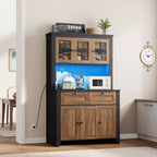 Tall Pantry Cabinet with Charging Station, Countertop, Drawers and Adjustable Shelves