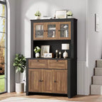 Tall Pantry Cabinet with Charging Station, Countertop, Drawers and Adjustable Shelves