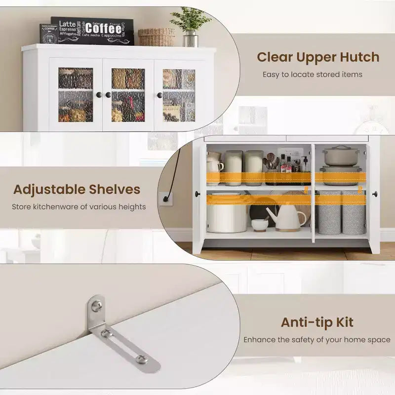 Tall Pantry Cabinet with Charging Station, Countertop, Drawers and Adjustable Shelves