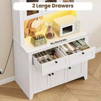 Tall Pantry Cabinet with Charging Station, Countertop, Drawers and Adjustable Shelves