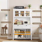 Tall Pantry Cabinet with Charging Station, Countertop, Drawers and Adjustable Shelves