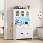 Tall Pantry Cabinet with Charging Station, Countertop, Drawers and Adjustable Shelves