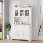Tall Pantry Cabinet with Charging Station, Countertop, Drawers and Adjustable Shelves