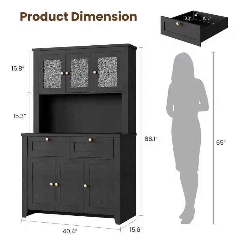 Tall Pantry Cabinet with Charging Station, Countertop, Drawers and Adjustable Shelves