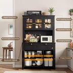 Tall Pantry Cabinet with Charging Station, Countertop, Drawers and Adjustable Shelves
