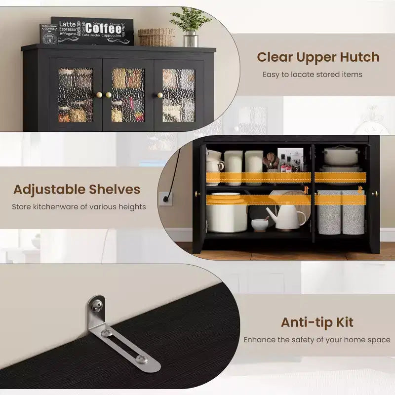 Tall Pantry Cabinet with Charging Station, Countertop, Drawers and Adjustable Shelves