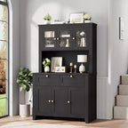 Tall Pantry Cabinet with Charging Station, Countertop, Drawers and Adjustable Shelves
