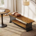 Industrial Entryway Bench with Shelf and Storage, 55 Inch Wood and Metal Shoe Bench for Bedroom, Hallway, Foyer