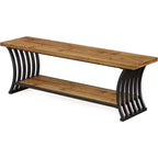Industrial Entryway Bench with Shelf and Storage, 55 Inch Wood and Metal Shoe Bench for Bedroom, Hallway, Foyer