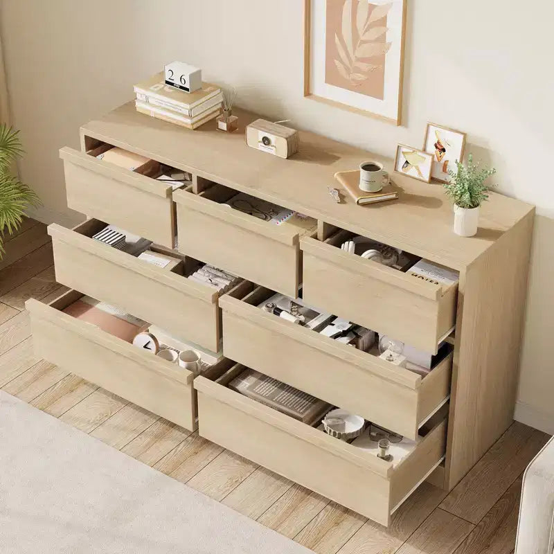 54-Inch 7-Drawer Wood Dresser with Large Storage