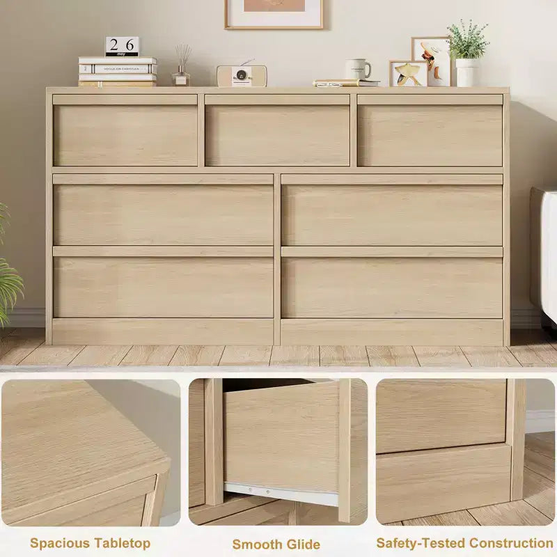 54-Inch 7-Drawer Wood Dresser with Large Storage