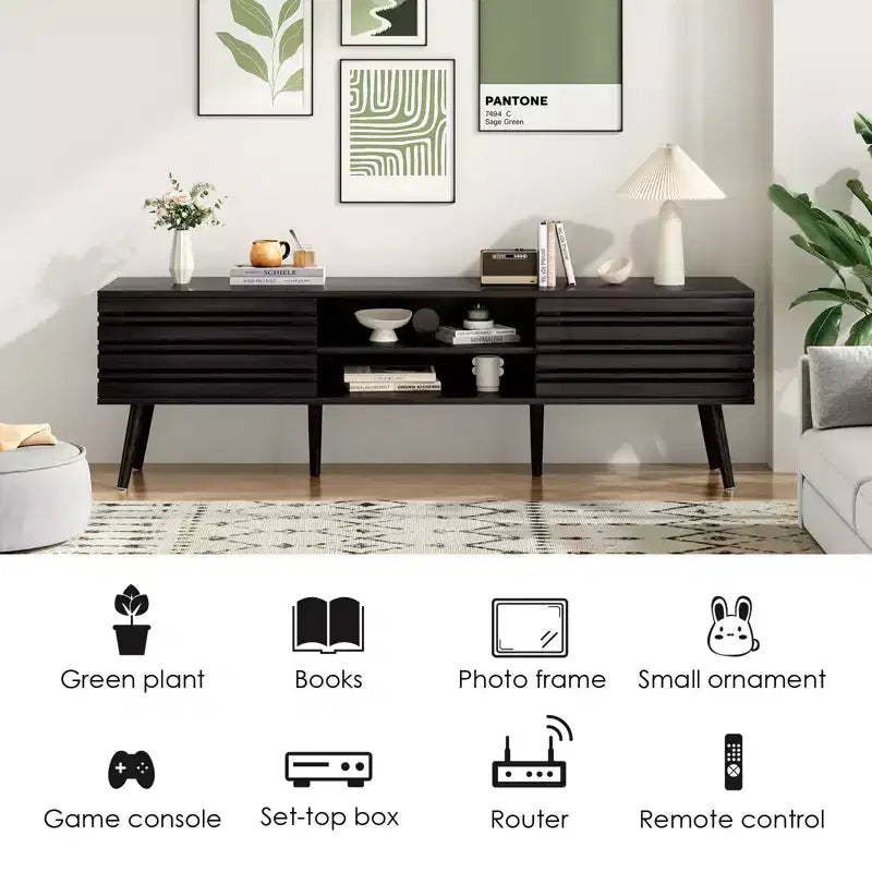 Mid Century Modern TV Stand for TVs up to 70 Inches with Storage – Dark Walnut