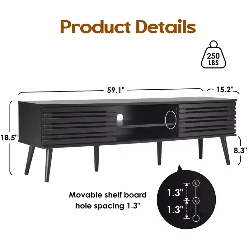 Mid Century Modern TV Stand for TVs up to 70 Inches with Storage – Dark Walnut