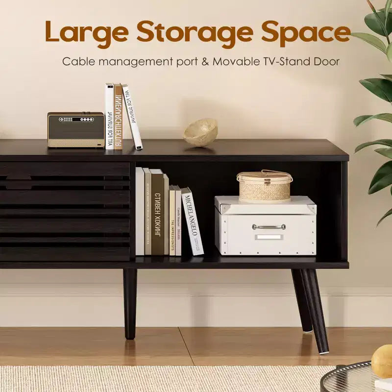 Mid Century Modern TV Stand for TVs up to 70 Inches with Storage – Dark Walnut