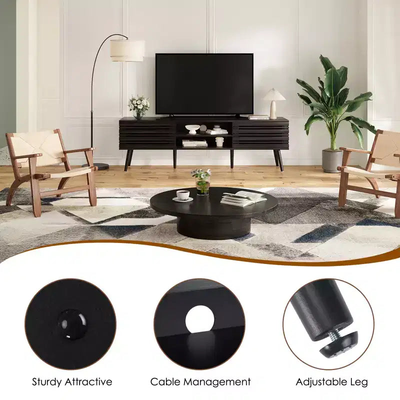 Mid Century Modern TV Stand for TVs up to 70 Inches with Storage – Dark Walnut