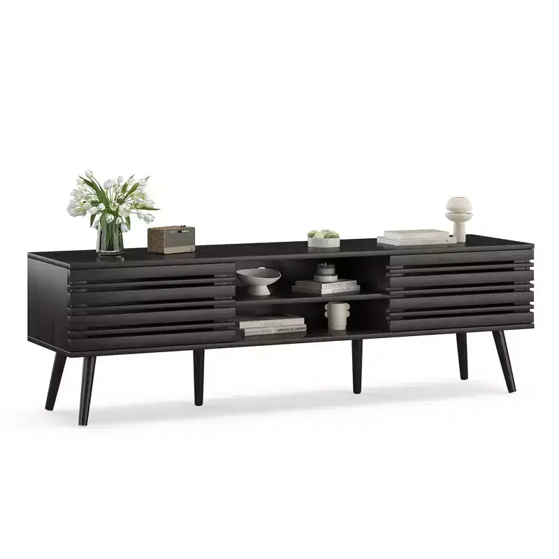 Mid Century Modern TV Stand for TVs up to 70 Inches with Storage – Dark Walnut