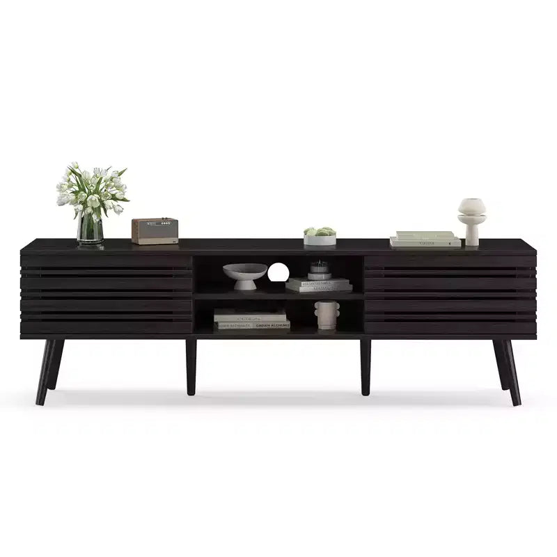 Mid Century Modern TV Stand for TVs up to 70 Inches with Storage – Dark Walnut