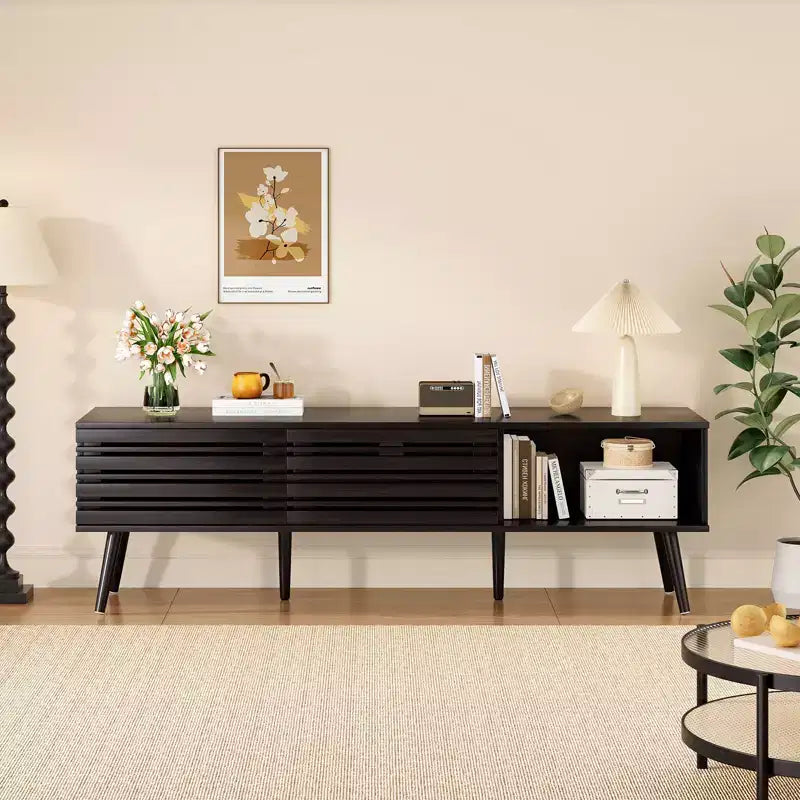 Mid Century Modern TV Stand for TVs up to 70 Inches with Storage – Dark Walnut