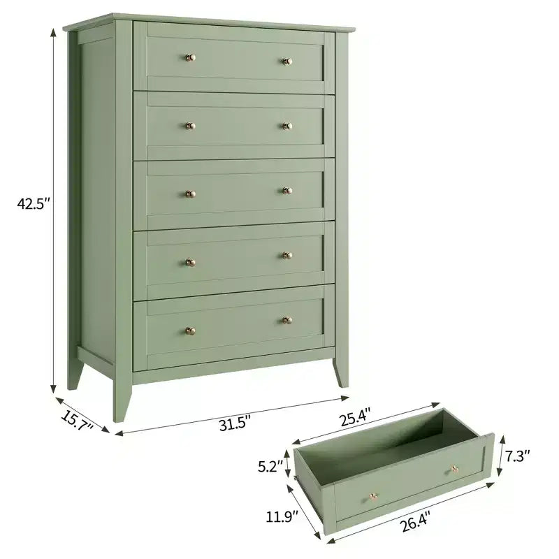 5-Drawer Chest of Drawers with Metal Knobs