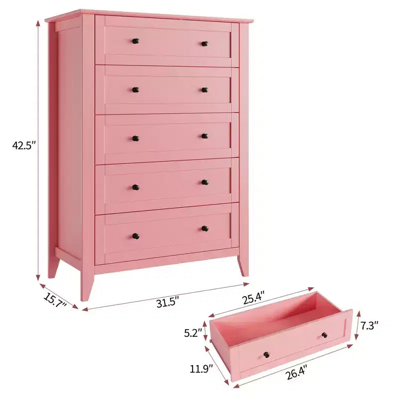 5-Drawer Chest of Drawers with Metal Knobs