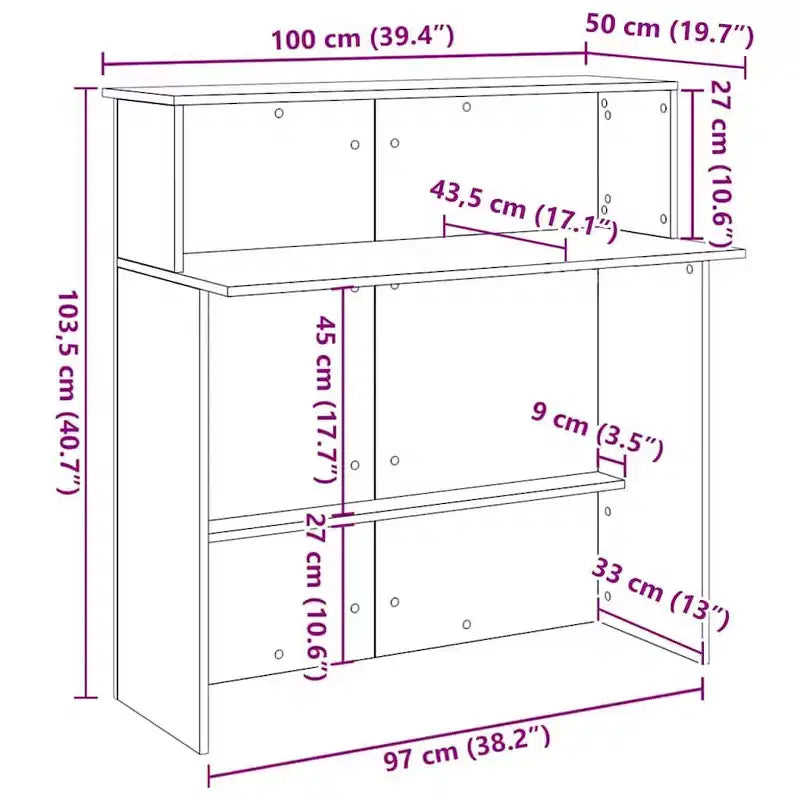 Reception Desk Black 39.4" x 19.7" x 40.7" Engineered Wood