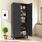 71'' Metal Storage Cabinet with Doors and Adjustable Shelves, for Bedroom, Living Room, Kitchen – Black
